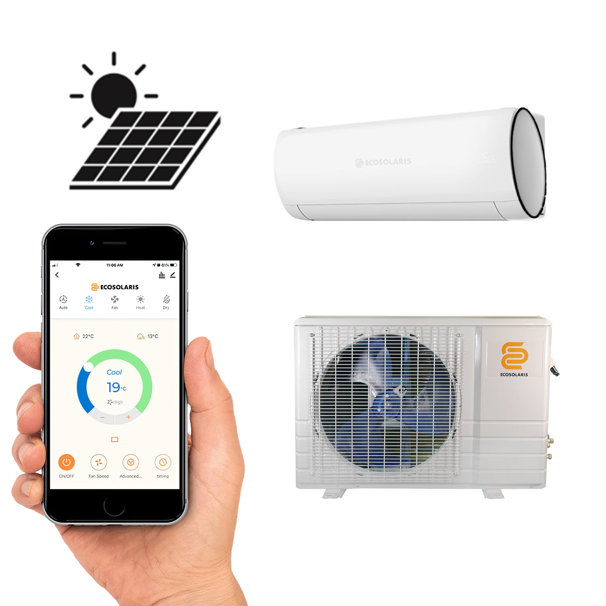 SOLAR COOLING 18,000 BTU Hybrid Solar Mini-Split — Air Conditioner Heat Pump — Energy Star Certified — SEER2 21.7
