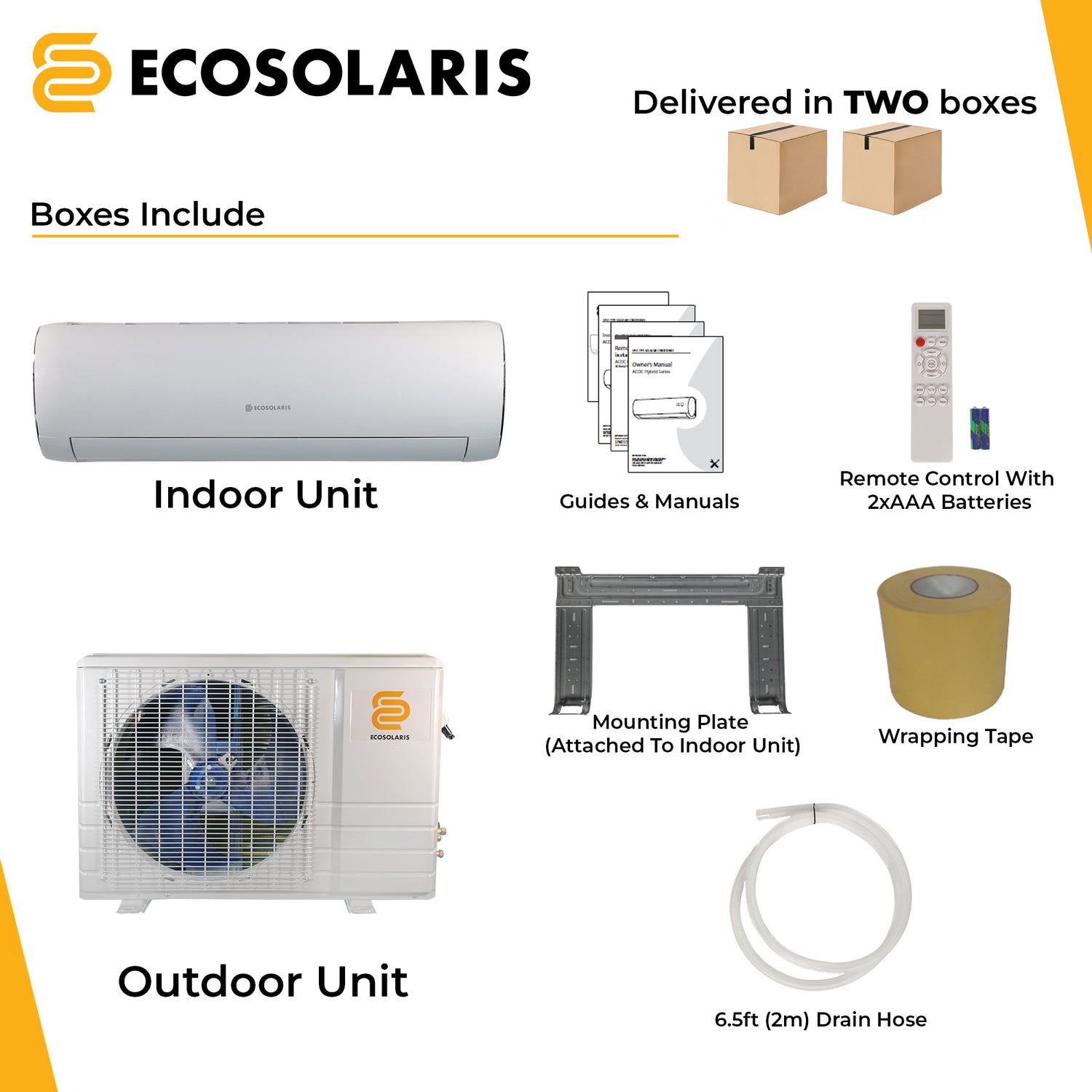 ECOSOLARIS Kit Mini-Split Solaire Hybride 18 000 BTU + 1780 Watts de PV Solaire—Thermopompe et climatiseur certifié Energy Star