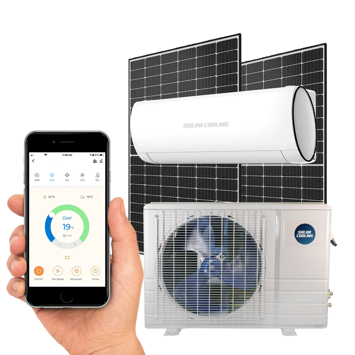 KIT 12 000 BTU — Mini-split solaire hybride 12 000 BTU + 1 000 Watts de PV solaire — Thermopompe climatiseur certifiée Energy Star — SEER2 23,4