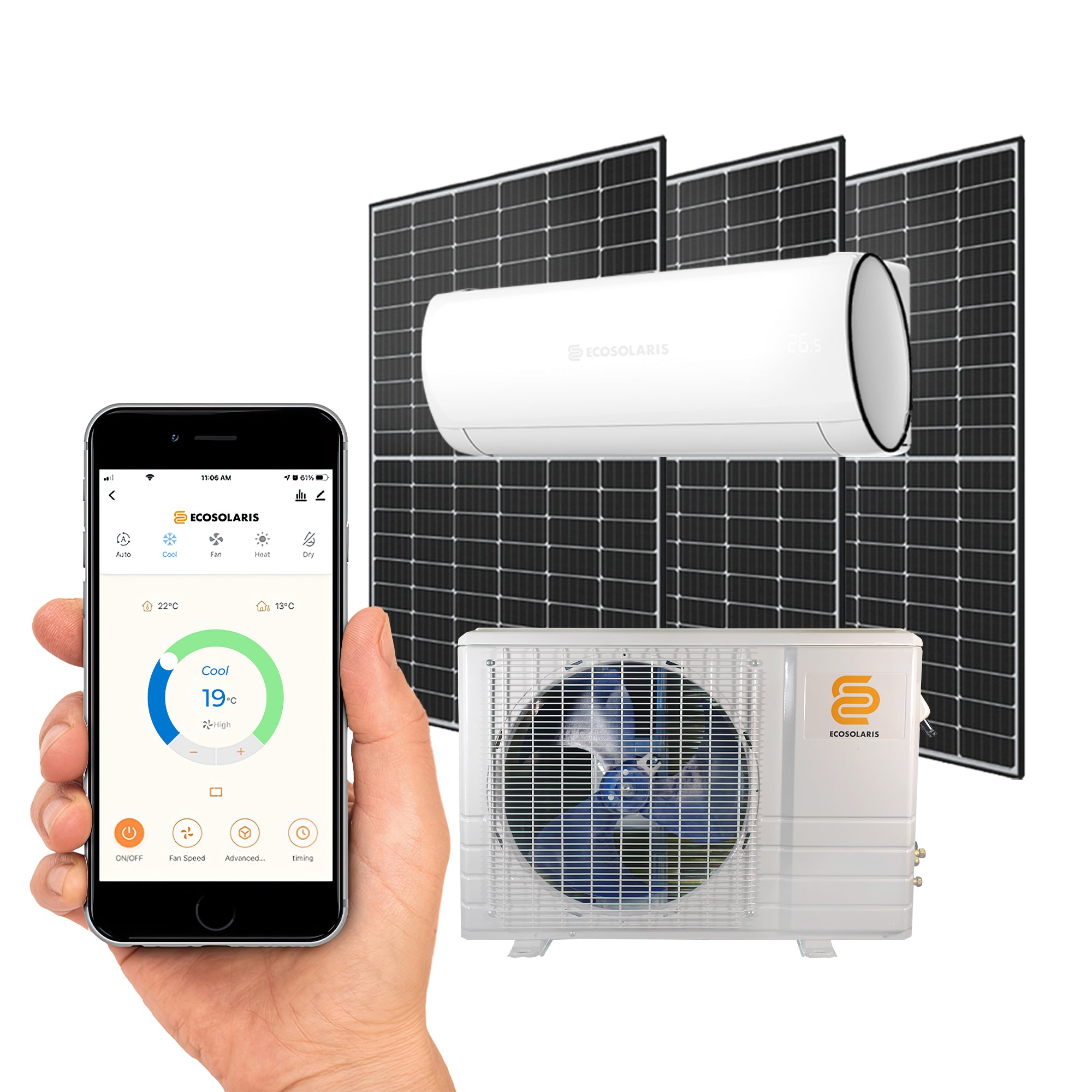 ECOSOLARIS 12 000 BTU Hybrid Solar Mini-Split Kit + 1200 Watts of Solar ...