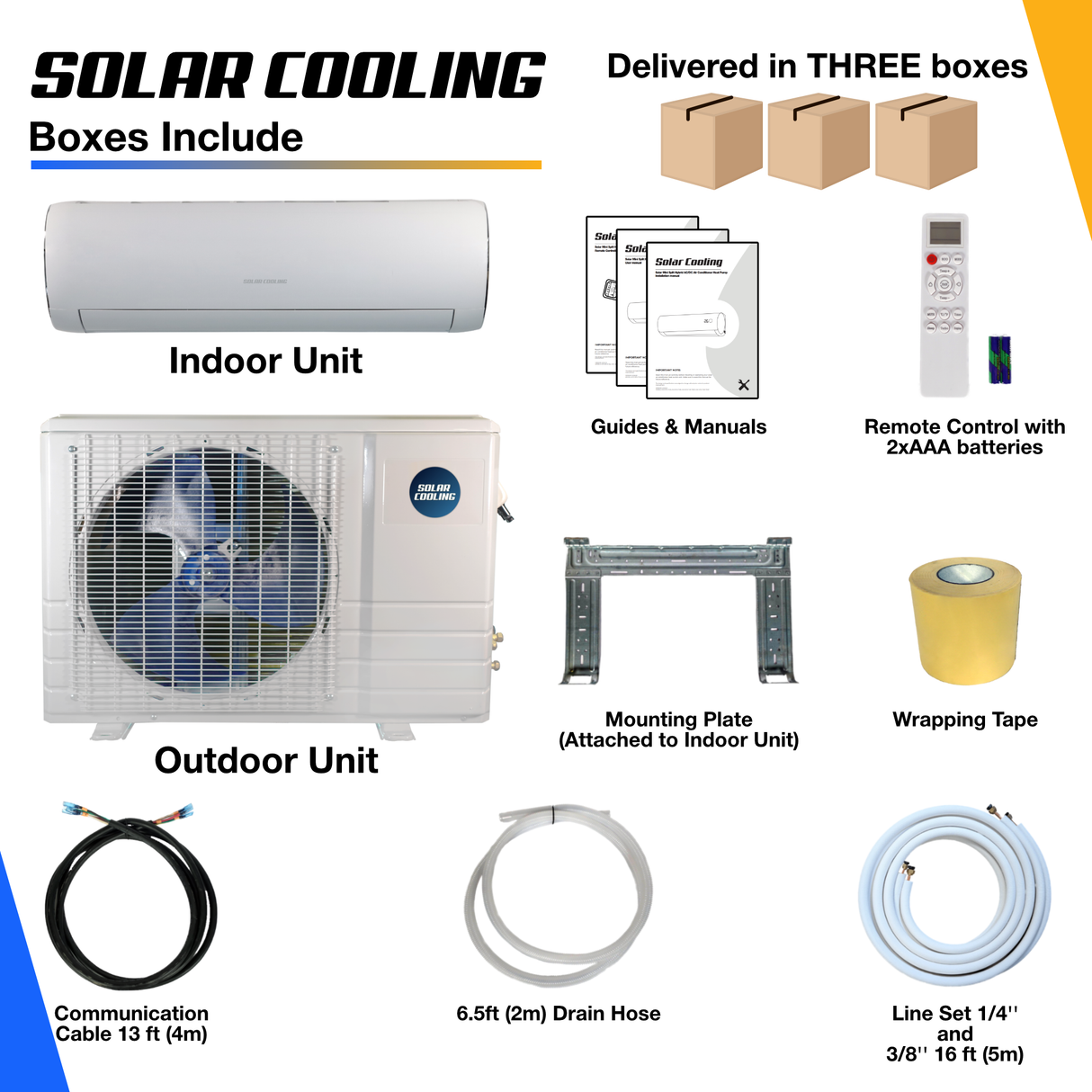KIT 18,000 BTU — Mini-split solaire hybride 18 000 BTU + 1 500 watts de PV solaire + accessoires d'installation — Thermopompe climatiseur certifiée Energy Star —  SEER2 21,7